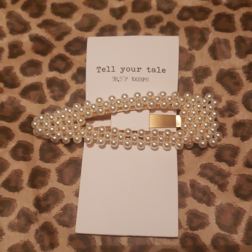 Large Gold and Pearl Barrette Hair Clip Accessory